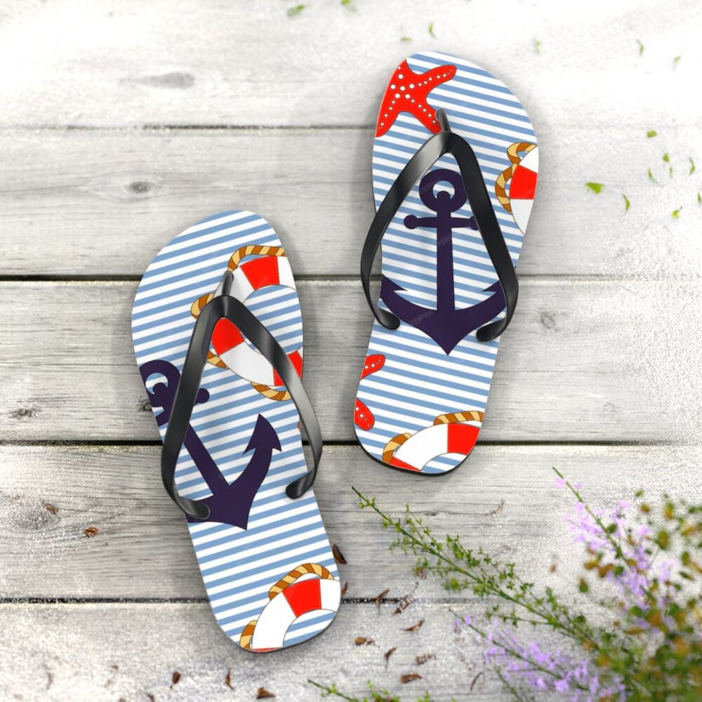 Marine pattern flip flops ( breezyglow.etsy.com )